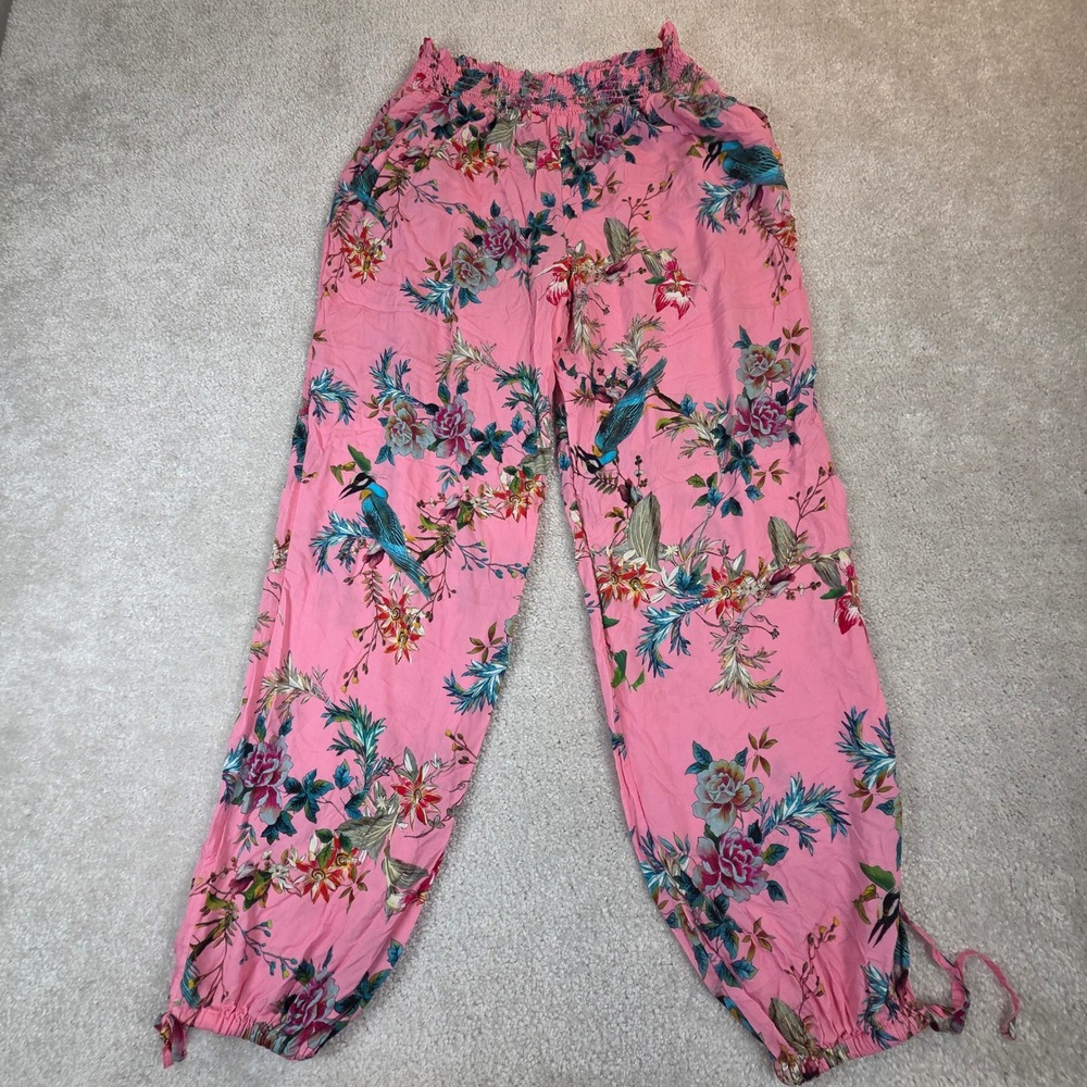 Johnny Was California Resortwear Pink Floral Smocked Waist Jogger Pants Womens S